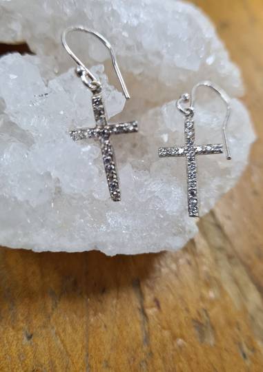 Sterling Silver Cross Earrings with CZs image 0